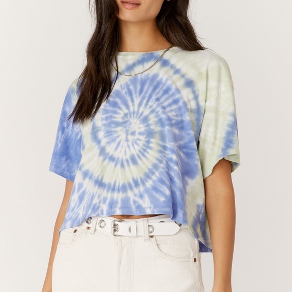 NWT DAYDREAMER 100% Cotton Green Iris Tie Dye Boxy Crop Tee Top Size Small - Picture 14 of 15